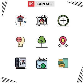 paquete de 9 colores planos creativos de línea de llenado del árbol de la naturaleza crear juegos objetivo elementos de diseño vectorial editables vector