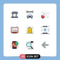 Mobile Interface Flat Color Set of 9 Pictograms of purchases discount garbage display computer clock Editable Vector Design Elements