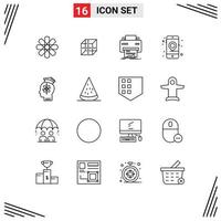 Modern Set of 16 Outlines and symbols such as capability mobile digital location paper Editable Vector Design Elements