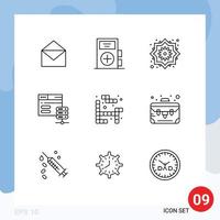 Pack of 9 Modern Outlines Signs and Symbols for Web Print Media such as tetris server medicine network server pretty flower Editable Vector Design Elements