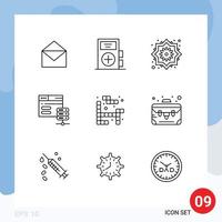 Pack of 9 Modern Outlines Signs and Symbols for Web Print Media such as tetris server medicine network server pretty flower Editable Vector Design Elements