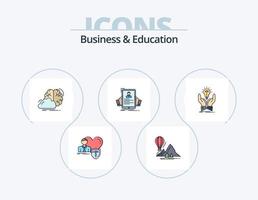 paquete de iconos lleno de línea de negocios y educación 5 diseño de iconos. idea. lluvia de ideas. lámpara. lectura. estudiar vector