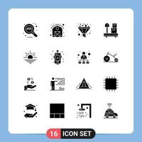 16 User Interface Solid Glyph Pack of modern Signs and Symbols of danger open sort morning sun Editable Vector Design Elements