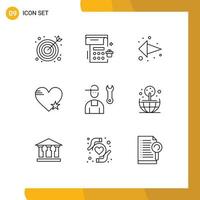 9 Thematic Vector Outlines and Editable Symbols of man favorite direction like heart Editable Vector Design Elements