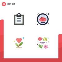 Mobile Interface Flat Icon Set of 4 Pictograms of checklist heart lotus gratitude day Editable Vector Design Elements