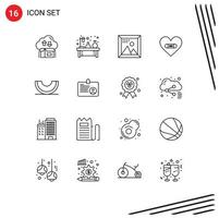 Modern Set of 16 Outlines Pictograph of heart hurt lab programing development Editable Vector Design Elements