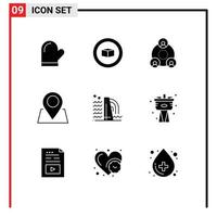 Modern Set of 9 Solid Glyphs Pictograph of factory building company pin location Editable Vector Design Elements