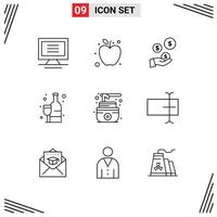 Modern Set of 9 Outlines Pictograph of cursor lotus dollar sauna alcoholic Editable Vector Design Elements