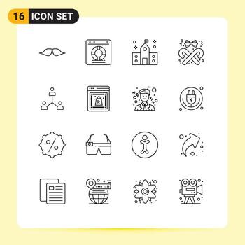 16 Universal Outlines Set for Web and Mobile Applications candy ribbon protection school education Editable Vector Design Elements