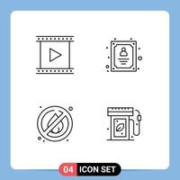 Set of 4 Vector Filledline Flat Colors on Grid for camera no fire movie customer support camping Editable Vector Design Elements