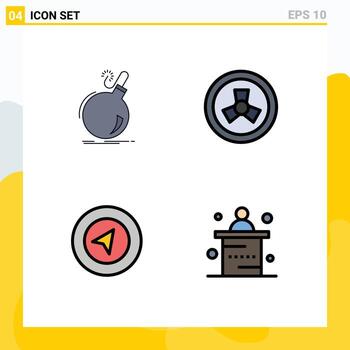 Pictogram Set of 4 Simple Filledline Flat Colors of bomb navigation ddos nuclear desk Editable Vector Design Elements