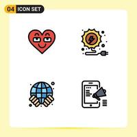 Mobile Interface Filledline Flat Color Set of 4 Pictograms of emoji globe favorite energy safe Editable Vector Design Elements