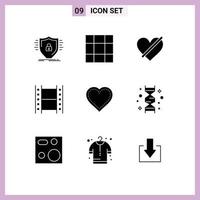 paquete de iconos de vector de stock de 9 signos y símbolos de línea para elementos de diseño de vector editable de película de acceso multimedia de amor