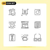 Group of 9 Modern Outlines Set for wellness sauna instagram hot location Editable Vector Design Elements