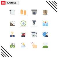 16 User Interface Flat Color Pack of modern Signs and Symbols of wall bricks camera shield internet security Editable Pack of Creative Vector Design Elements