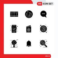 9 User Interface Solid Glyph Pack of modern Signs and Symbols of anonymous identification card message greeting card business card Editable Vector Design Elements