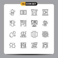 Pictogram Set of 16 Simple Outlines of movie reel film wearable cinema game Editable Vector Design Elements