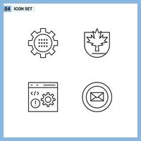 Group of 4 Modern Filledline Flat Colors Set for cog browser options leaf develop Editable Vector Design Elements