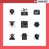 Pack of 9 creative Solid Glyphs of internet closed calendar circuit holidays Editable Vector Design Elements