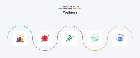 paquete de iconos de 5 planos de bienestar que incluye servicios médicos. botella. sucursal. limpio. Jabon de baño vector