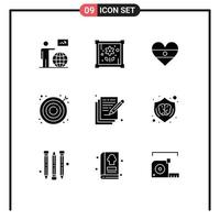 Modern Set of 9 Solid Glyphs and symbols such as poetry target indian seo marketing Editable Vector Design Elements