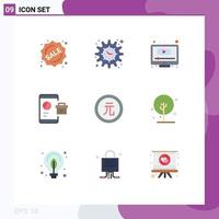 Set of 9 Commercial Flat Colors pack for business seo computer report business Editable Vector Design Elements