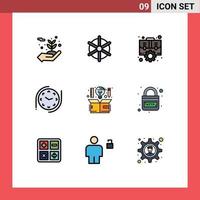 paquete de 9 signos y símbolos de colores planos de línea de relleno modernos para medios de impresión web, como elementos de diseño de vectores editables estratégicos de tiempo de caja de reloj creativo