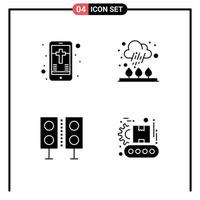 User Interface Pack of 4 Basic Solid Glyphs of mobile electronics cross rain speaker Editable Vector Design Elements