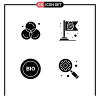 Mobile Interface Solid Glyph Set of 4 Pictograms of art bio design easter efficiency Editable Vector Design Elements