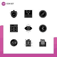 9 Universal Solid Glyphs Set for Web and Mobile Applications eye slider compass interface navigation Editable Vector Design Elements