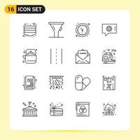 16 Universal Outlines Set for Web and Mobile Applications teapot pot watch outdoor chat support Editable Vector Design Elements