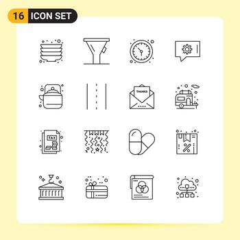 16 Universal Outlines Set for Web and Mobile Applications teapot pot watch outdoor chat support Editable Vector Design Elements