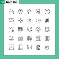 Modern Set of 25 Lines Pictograph of online seo protection mobile human Editable Vector Design Elements