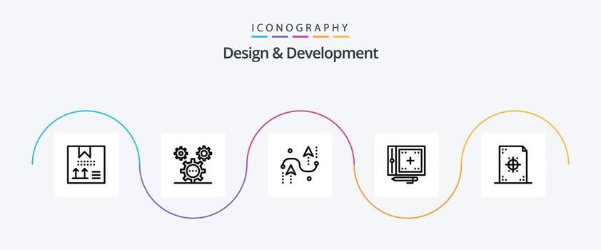 paquete de iconos de la línea 5 de diseño y desarrollo, incluido el desarrollo. codificación. ideas programación. diseño vector