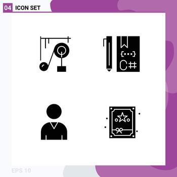 conjunto de 4 glifos sólidos vectoriales en la cuadrícula para el dispositivo de codificación de la máquina de ciencias humanas elementos de diseño vectorial editables de regalo vector