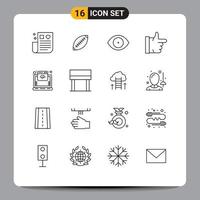 Modern Set of 16 Outlines Pictograph of thumbs up done rugby ball vision face Editable Vector Design Elements