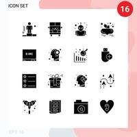 Set of 16 Modern UI Icons Symbols Signs for formula board alien healthy diet beetroot Editable Vector Design Elements