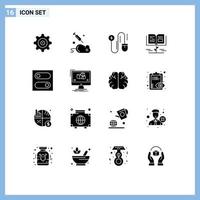 Pack of 16 creative Solid Glyphs of computer toggle marketing switch education Editable Vector Design Elements