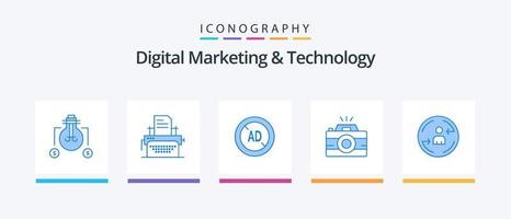 Digital Marketing And Technology Blue 5 Icon Pack Including visiter. photography. ad . photo. camera. Creative Icons Design vector