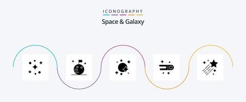 paquete de iconos de espacio y galaxia glifo 5 que incluye estrella. cometa. satélite. asteroide. cometa vector