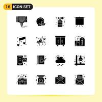 Pictogram Set of 16 Simple Solid Glyphs of music deck helmet board night Editable Vector Design Elements