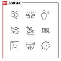 Set of 9 Modern UI Icons Symbols Signs for farming agriculture body direction arrow Editable Vector Design Elements