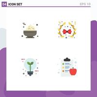 Pictogram Set of 4 Simple Flat Icons of bowl leaf bow bulb apple Editable Vector Design Elements