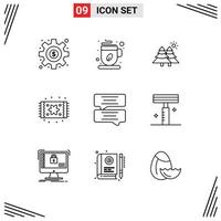 conjunto de 9 iconos de interfaz de usuario modernos símbolos signos para mensaje burbuja bosque hogar vida muebles elementos de diseño vectorial editables vector
