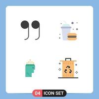 Universal Icon Symbols Group of 4 Modern Flat Icons of close psychology drink hand energy Editable Vector Design Elements