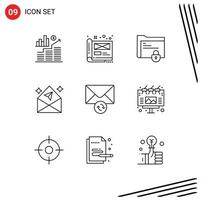 Modern Set of 9 Outlines Pictograph of open chat file arrow lock Editable Vector Design Elements