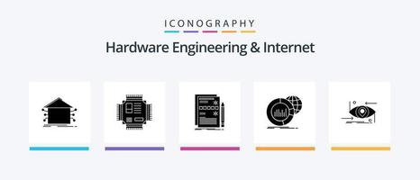 Hardware Engineering And Internet Glyph 5 Icon Pack Including data. big. processor. system. design. Creative Icons Design vector