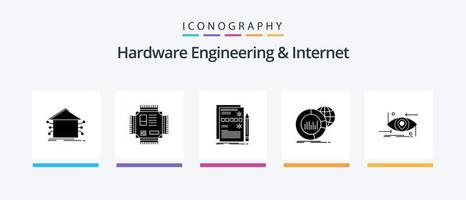 ingeniería de hardware y paquete de iconos de glifo 5 de Internet que incluye datos. grande. procesador. sistema. diseño. diseño de iconos creativos vector