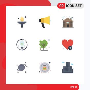 Editable Vector Line Pack of 9 Simple Flat Colors of refresh light speaker idea tree Editable Vector Design Elements