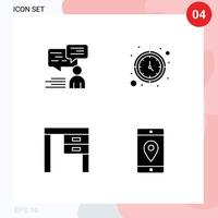 Solid Glyph Pack of 4 Universal Symbols of chat decor user timer furniture Editable Vector Design Elements